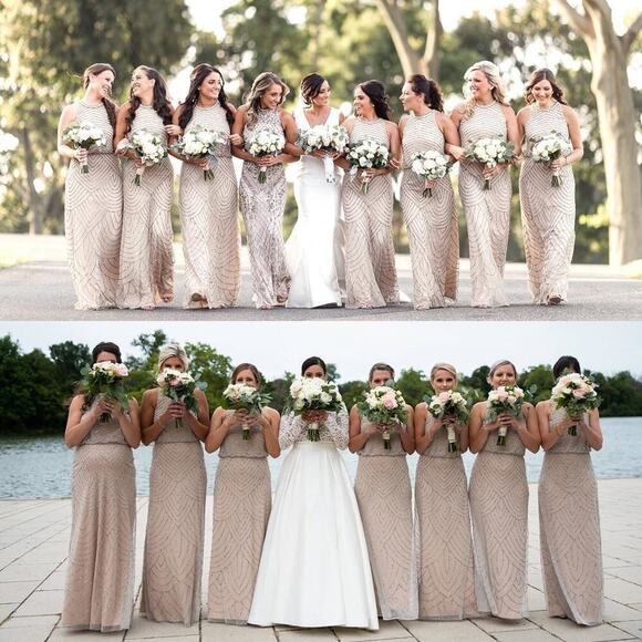 Adrianna Papell Beaded Halter Neck Blouson Maxi Dress Nude Size 8 - Picture 4 of 7